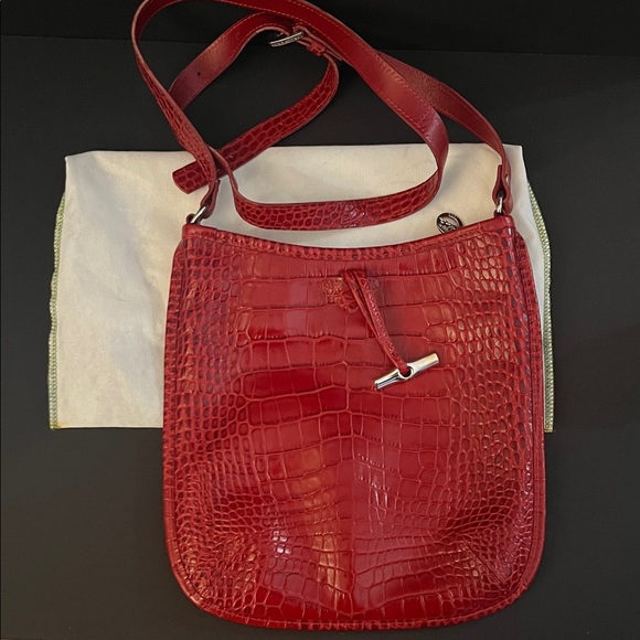Longchamp Le Roseau Red Croc-Embossed Crossbody Bag - Picture 2 of 7